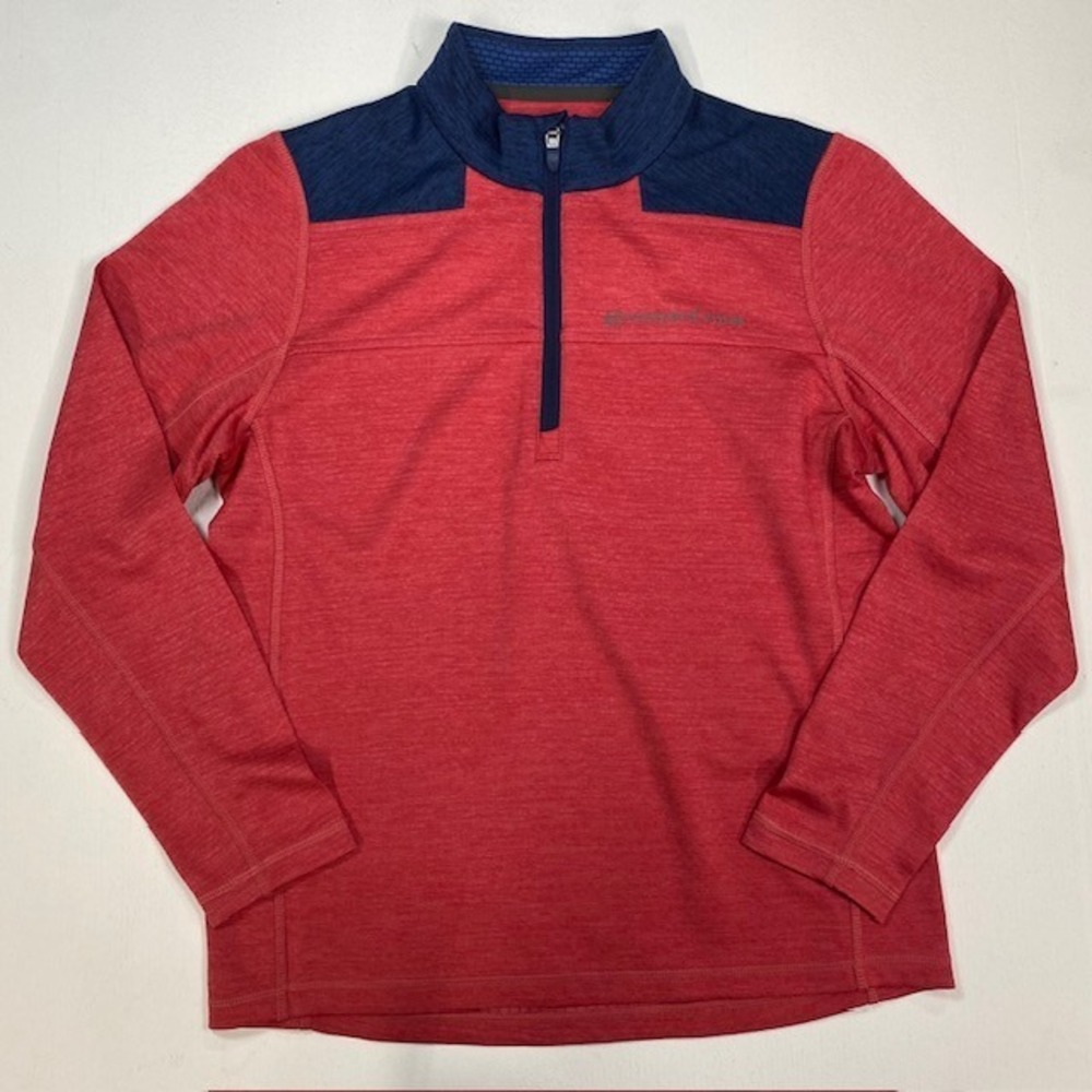 Vineyard Vines Boys Sankaty Shep Performance 1/4 Zip Red Navy Blue M 12-14 NEW